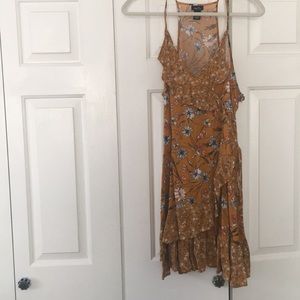 Mustard flower halter dress spaghetti strap boho